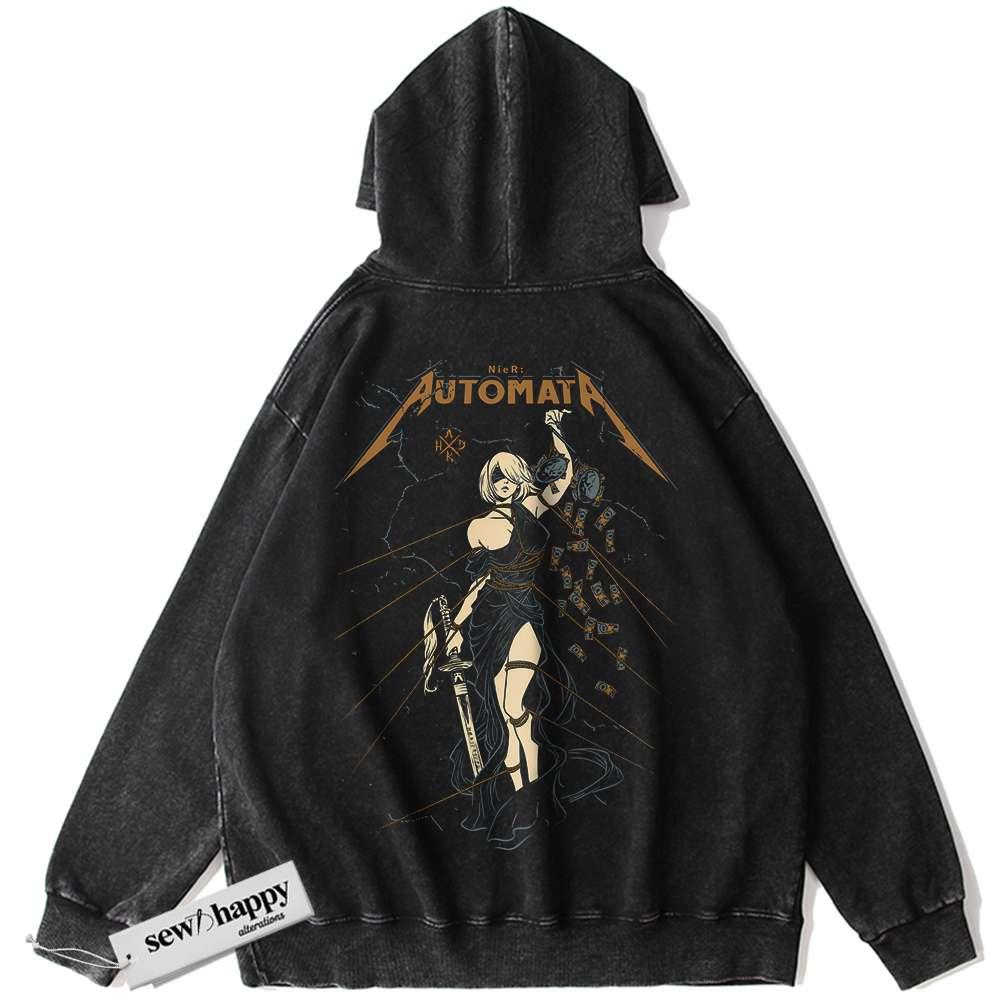 Wash Hoodie 2B Hoodie, NieR:Automata Hoodie, Game Hoodie, Vintage Hoodie
