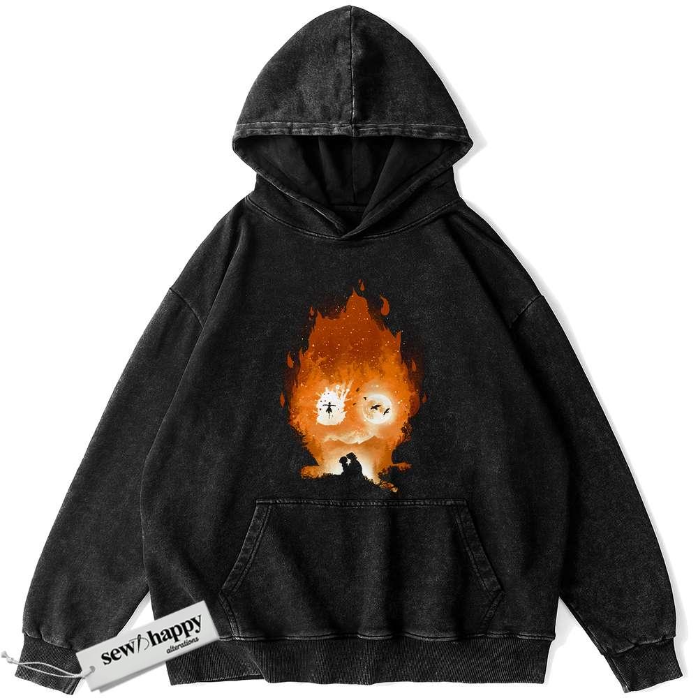 Wash Hoodie Calcifer Hoodie, Howl's Moving Castle Hoodie, Studio Ghibli Hoodie, Anime Hoodie, Vintage Hoodie