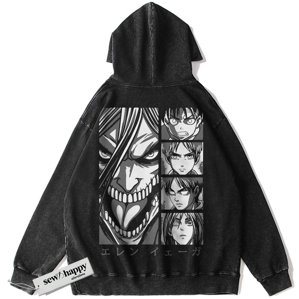 Wash Hoodie Eren Yeager Hoodie, Attack On Titan Hoodie, AOT Hoodie, Anime Hoodie, Vintage Hoodie