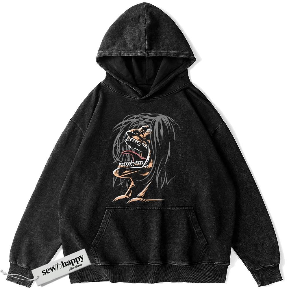 Wash Hoodie Eren Yeager Hoodie, Attack On Titan Hoodie, AOT Hoodie, Anime Hoodie, Vintage Hoodie