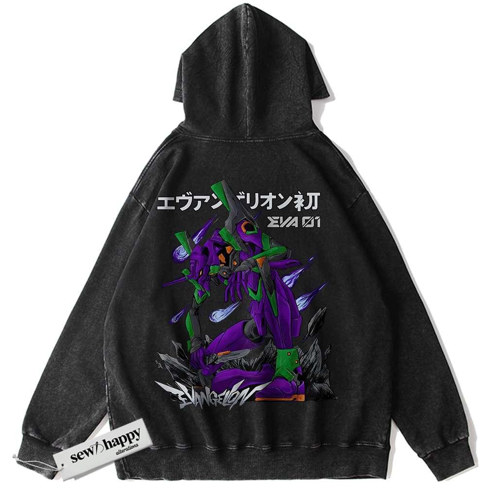 Wash Hoodie Eva-01 Hoodie, Neon Genesis Evangelion Hoodie, Anime Hoodie, Vintage Hoodie