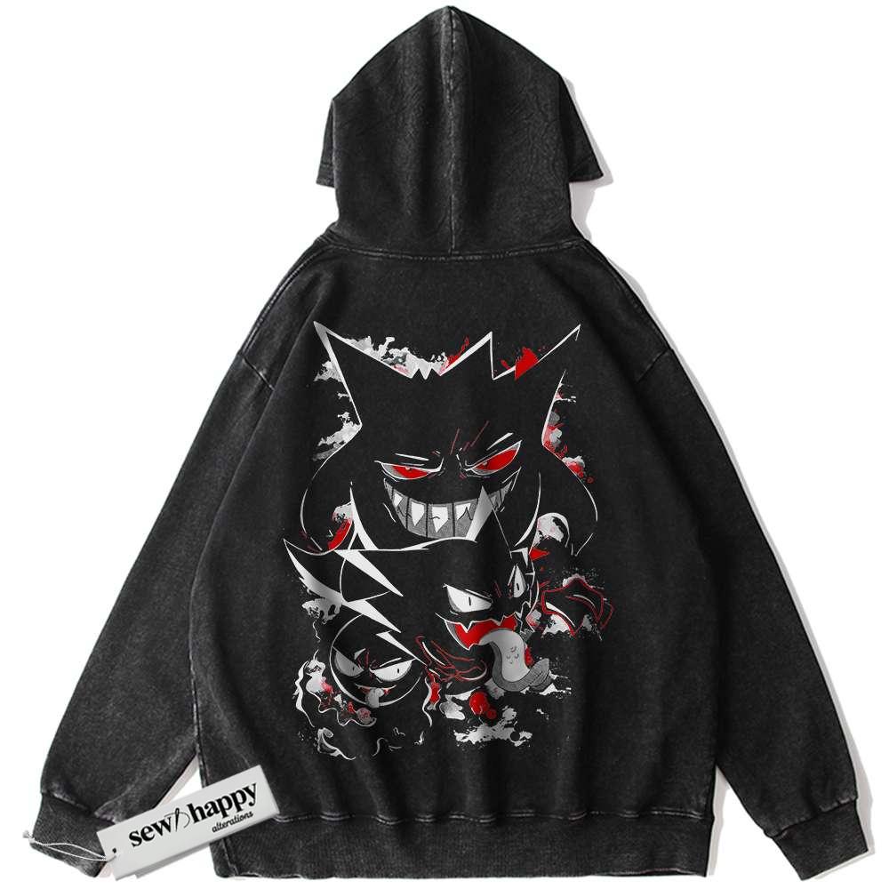 Wash Hoodie Gengar Gatsly Haunter Hoodie, Pokemon Hoodie, Anime Hoodie, Vintage Hoodie