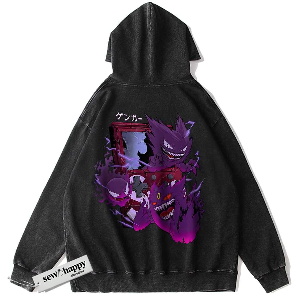 Wash Hoodie Gengar Hoodie, Gatsly Hoodie, Haunter Hoodie, Pokemon Hoodie, Anime Hoodie, Vintage Hoodie