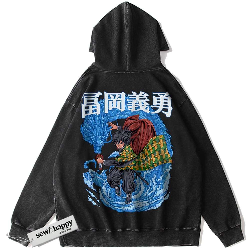 Wash Hoodie Giyu Tomioka Hoodie, Demon Slayer Hoodie, Anime Hoodie, Vintage Hoodie