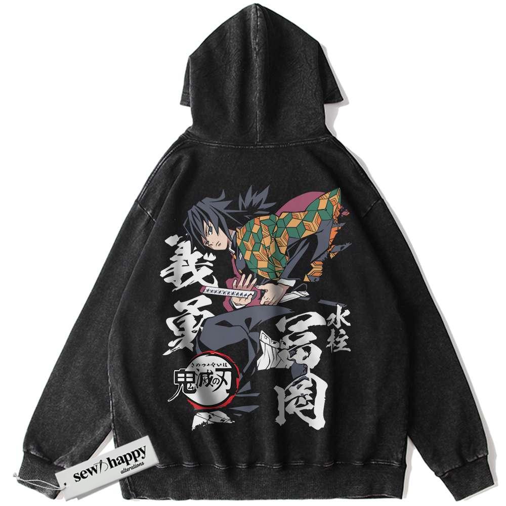 Wash Hoodie Giyu Tomioka Hoodie, Demon Slayer Hoodie, Anime Hoodie, Vintage Hoodie