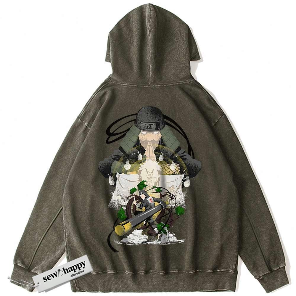 Wash Hoodie Hiruzen Sarutobi Hoodie, Naruto Hoodie, Anime Hoodie, Vintage Hoodie