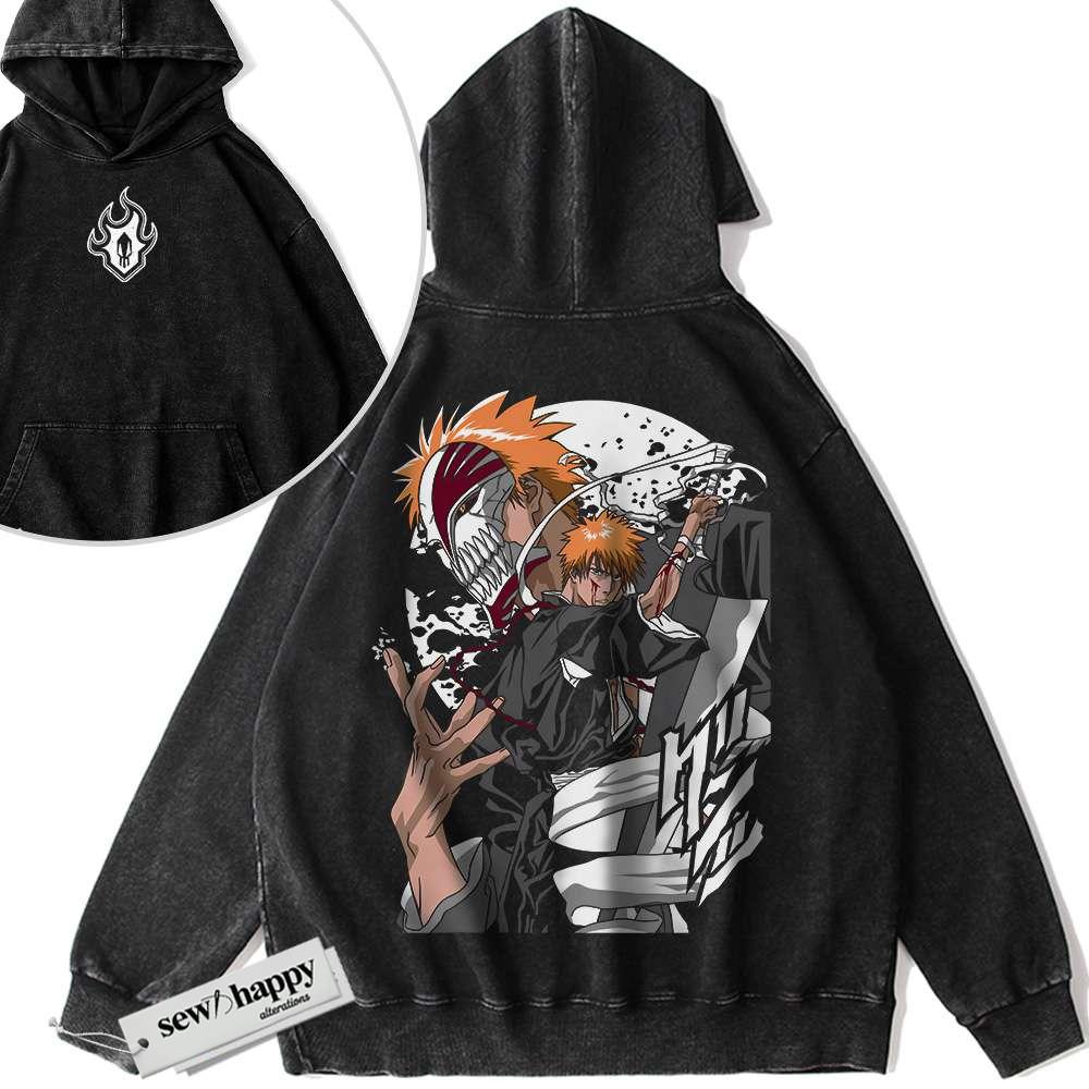 Wash Hoodie Ichigo Kurosaki Hoodie, Bleach Hoodie, Anime Hoodie, Vintage Hoodie 2-Sided