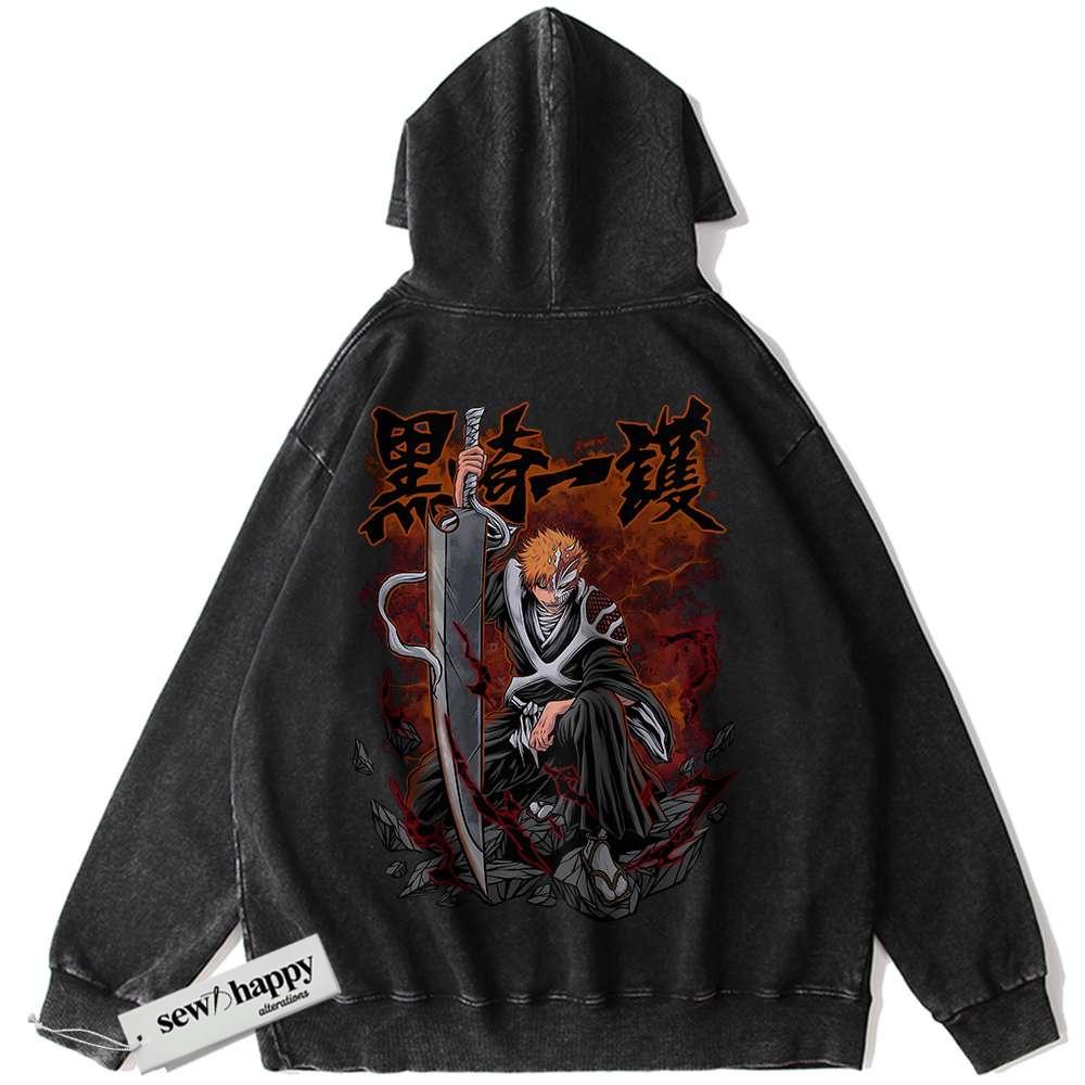 Wash Hoodie Ichigo Kurosaki Hoodie, Bleach Hoodie, Anime Hoodie, Vintage Hoodie
