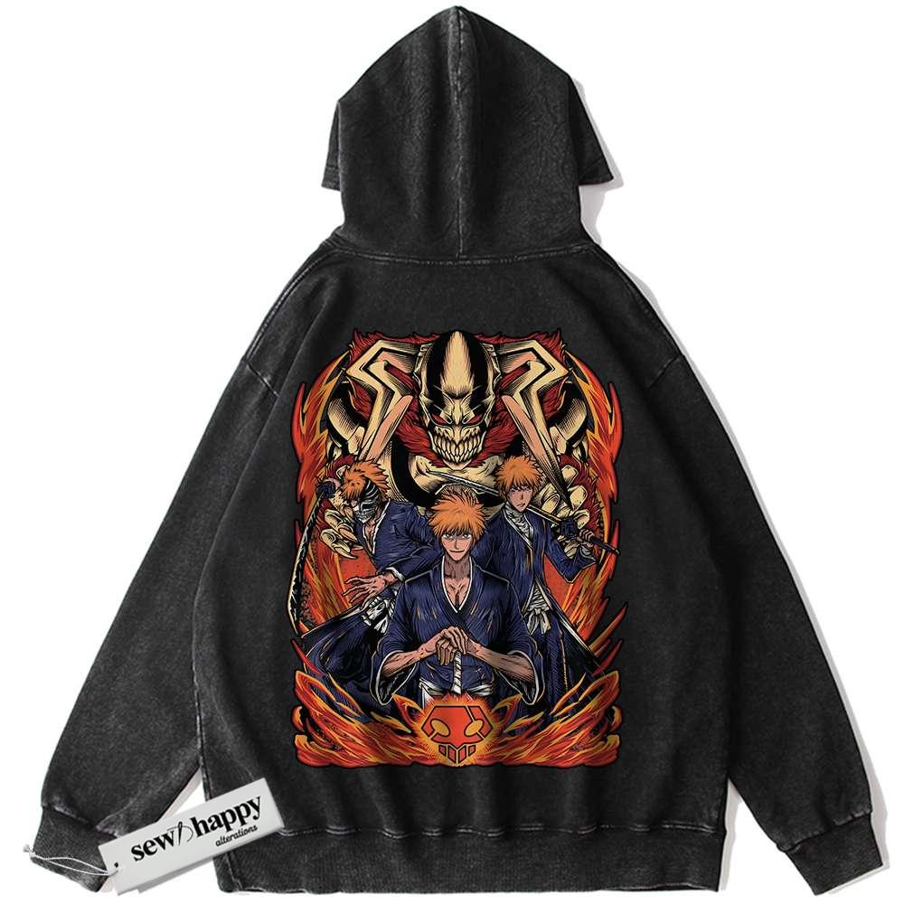 Wash Hoodie Ichigo Kurosaki Hoodie, Bleach Hoodie, Anime Hoodie, Vintage Hoodie