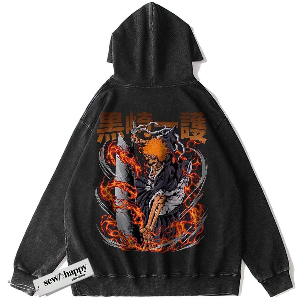 Wash Hoodie Ichigo Kurosaki Hoodie, Bleach Hoodie, Anime Hoodie, Vintage Hoodie