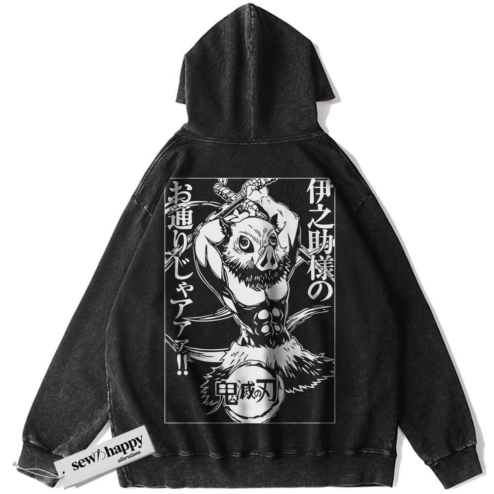 Wash Hoodie Inosuke Hashibira Hoodie, Demon Slayer Hoodie, Anime Hoodie, Vintage Hoodie