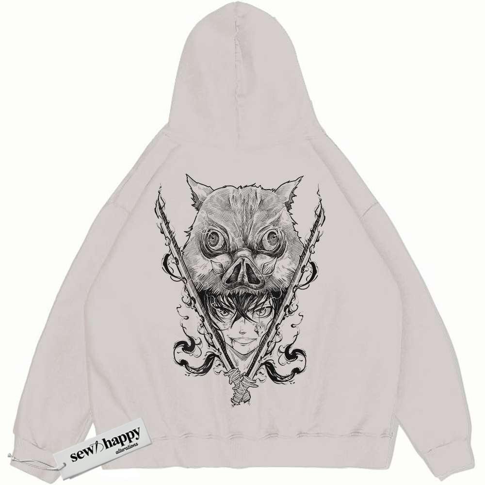 Wash Hoodie Inosuke Hashibira Hoodie, Demon Slayer Hoodie, Anime Hoodie, Vintage Hoodie
