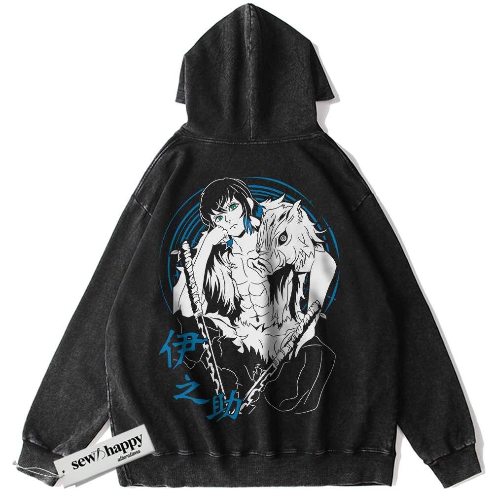 Wash Hoodie Inosuke Hashibira Hoodie, Demon Slayer Hoodie, Anime Hoodie, Vintage Hoodie