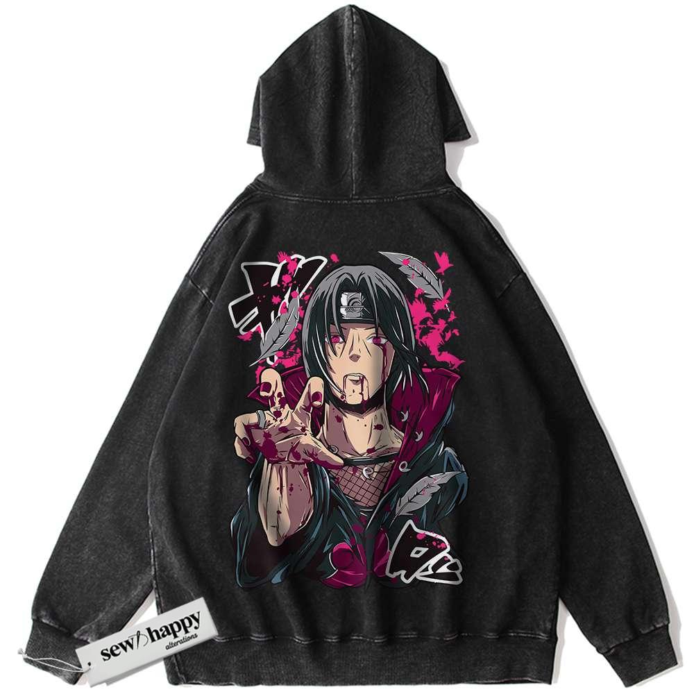Wash Hoodie Itachi Uchiha Hoodie, Naruto Hoodie, Anime Hoodie, Vintage Hoodie