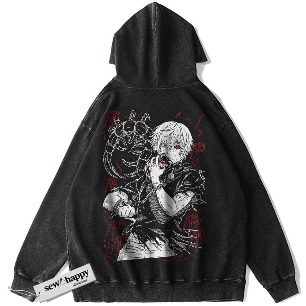 Wash Hoodie Ken Kaneki Hoodie, Tokyo Ghoul Hoodie, Anime Hoodie, Vintage Hoodie