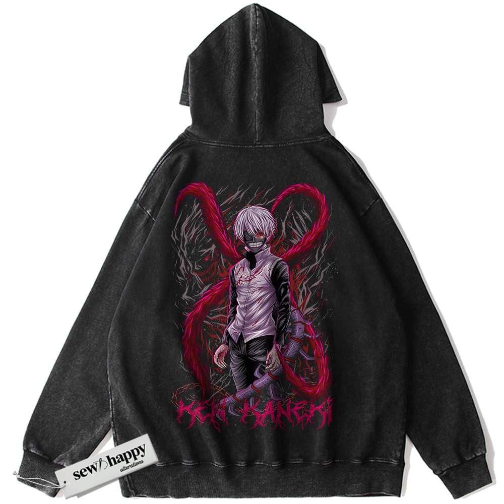 Wash Hoodie Ken Kaneki Hoodie, Tokyo Ghoul Hoodie, Anime Hoodie, Vintage Hoodie