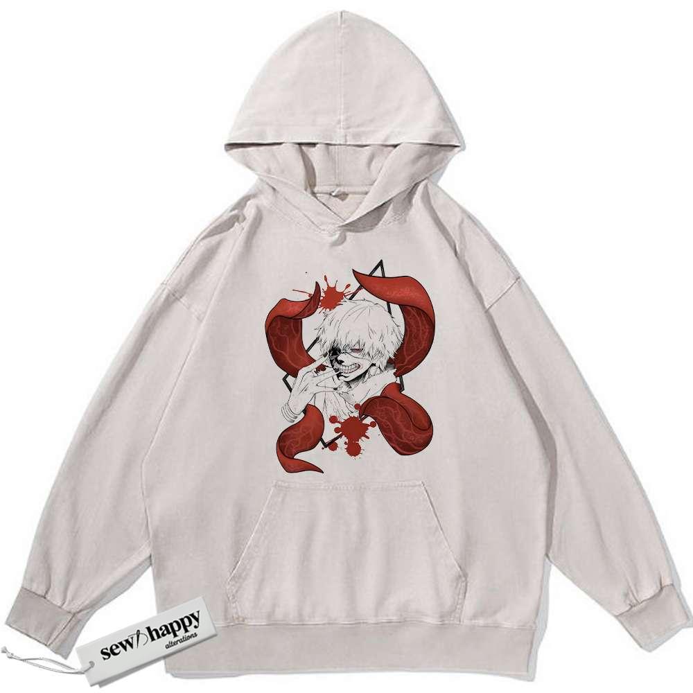 Wash Hoodie Ken Kaneki Hoodie, Tokyo Ghoul Hoodie, Anime Hoodie, Vintage Hoodie
