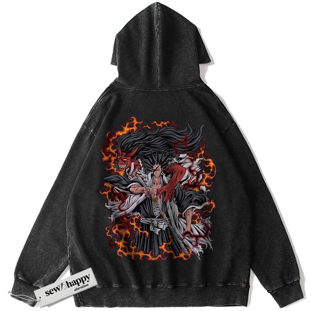Wash Hoodie Kenpachi Zaraki Hoodie, Bleach Hoodie, Anime Hoodie, Vintage Hoodie