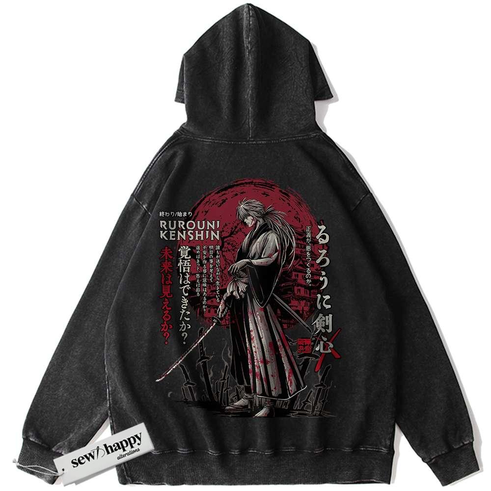Wash Hoodie Kenshin Himura Hoodie, Rurouni Kenshin Hoodie, Anime Hoodie, Vintage Hoodie