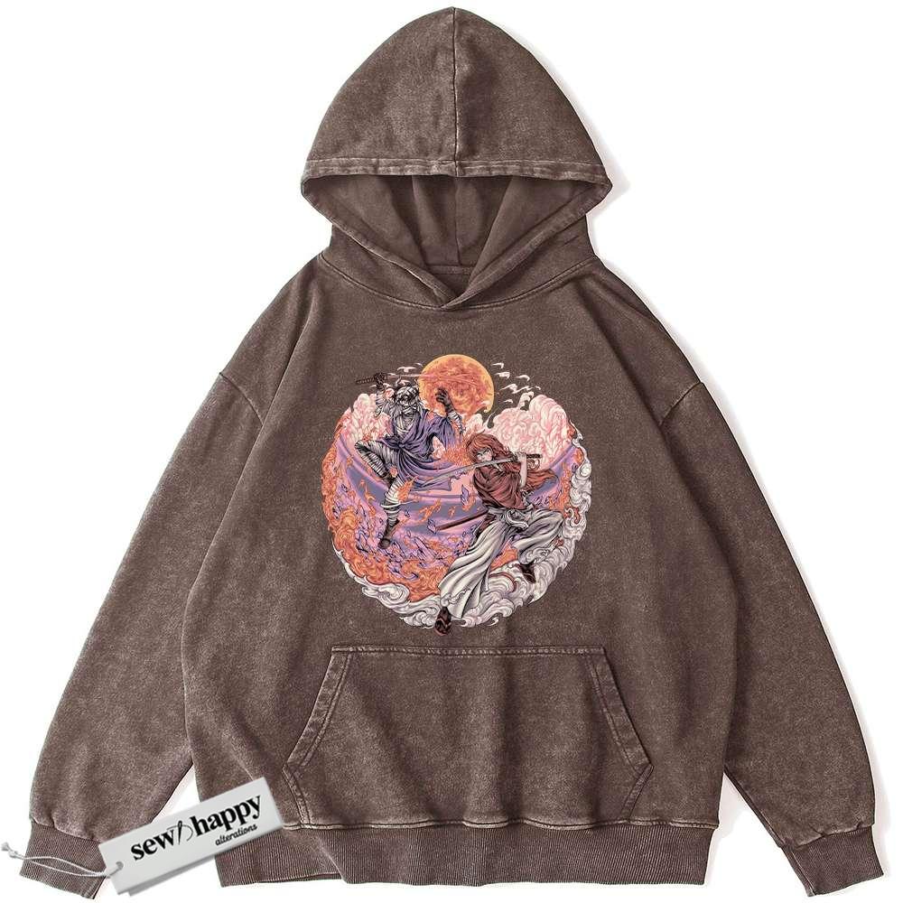 Wash Hoodie Kenshin Himura vs Shishio Makoto Hoodie, Rurouni Kenshin Hoodie, Anime Hoodie, Vintage Hoodie