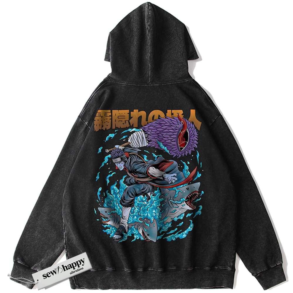 Wash Hoodie Kisame Hoshigaki Hoodie, Naruto Hoodie, Anime Hoodie, Vintage Hoodie