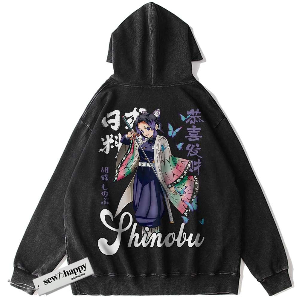 Wash Hoodie Kocho Shinobu Hoodie, Demon Slayer Hoodie, Anime Hoodie, Vintage Hoodie