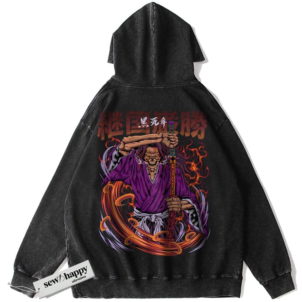 Wash Hoodie Kokushibo Hoodie, Demon Slayer Hoodie, Anime Hoodie, Vintage Hoodie