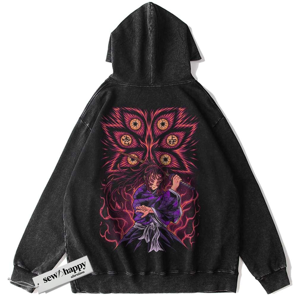 Wash Hoodie Kokushibo Hoodie, Demon Slayer Hoodie, Anime Hoodie, Vintage Hoodie