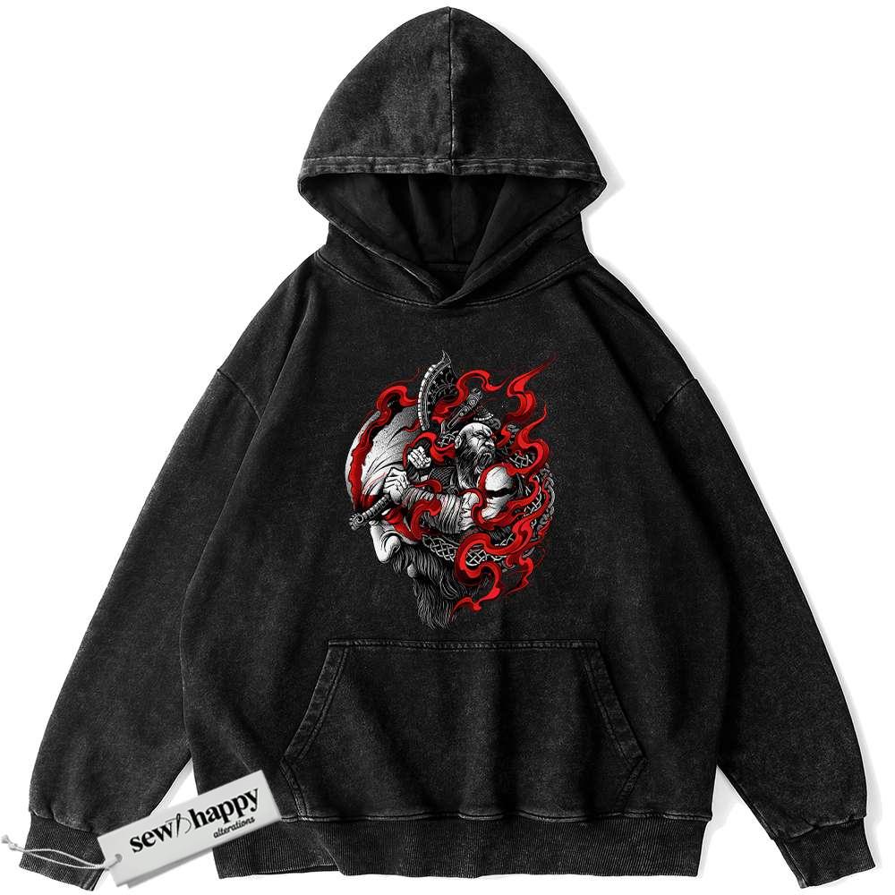 Wash Hoodie Kratos Hoodie, God of War Hoodie, Game Hoodie, Vintage Hoodie
