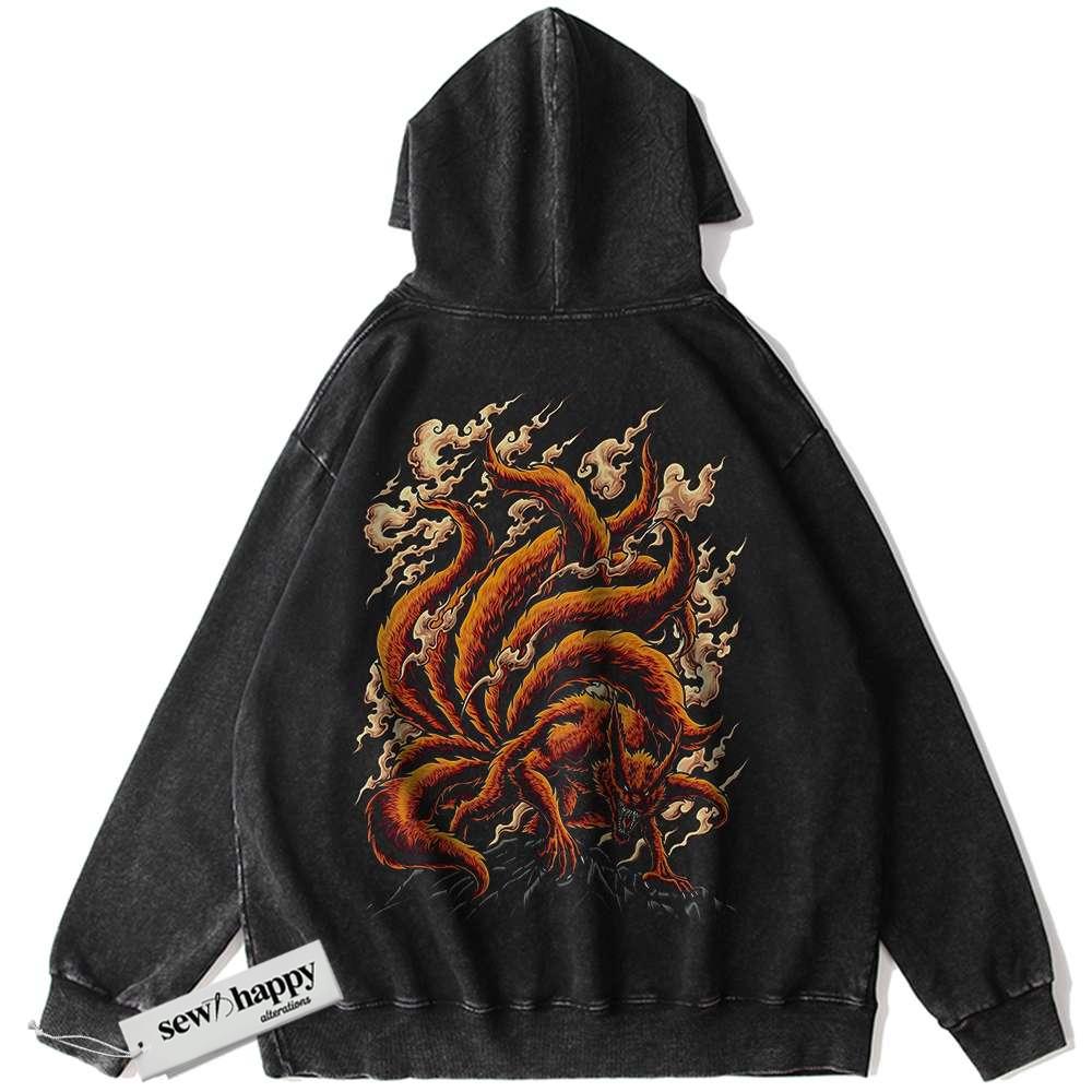 Wash Hoodie Kurama Hoodie, Naruto Hoodie, Anime Hoodie, Vintage Hoodie