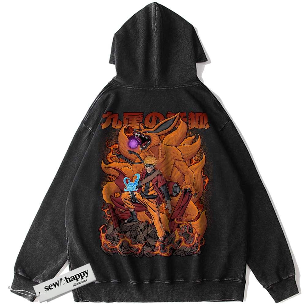 Wash Hoodie Kurama Hoodie, Naruto Hoodie, Anime Hoodie, Vintage Hoodie