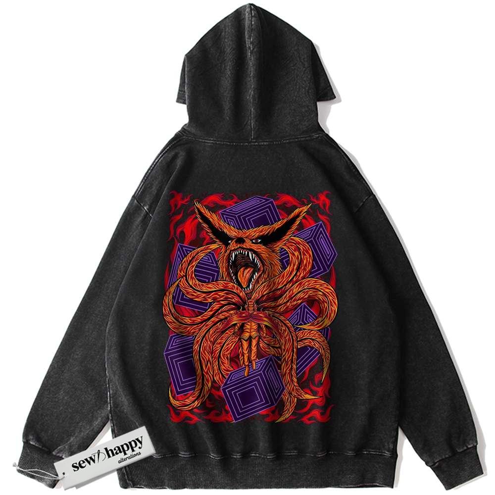 Wash Hoodie Kurama Hoodie, Naruto Hoodie, Anime Hoodie, Vintage Hoodie