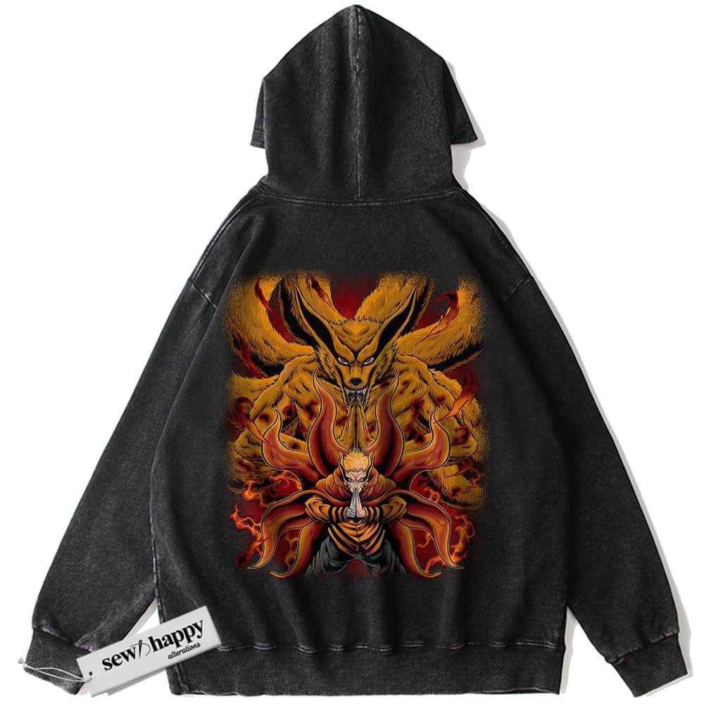Wash Hoodie Kurama Hoodie, Naruto Uzumaki Hoodie, Anime Hoodie, Vintage Hoodie