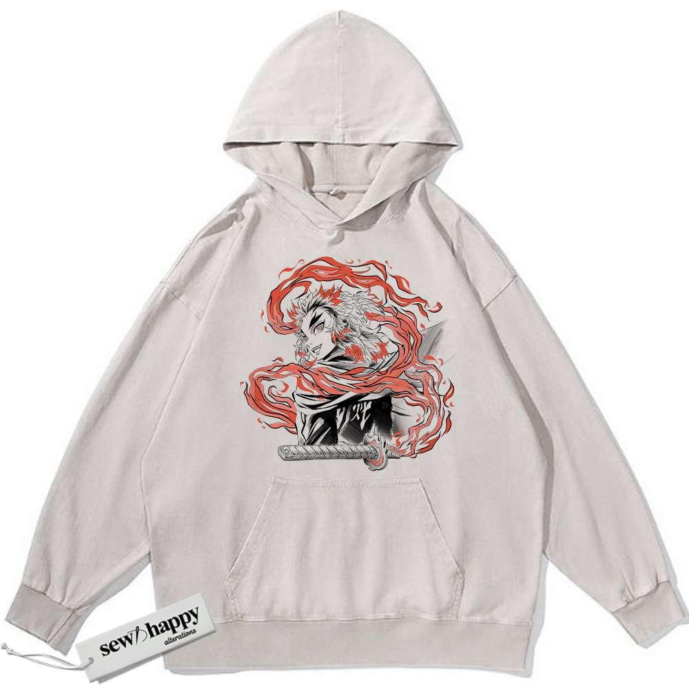 Wash Hoodie Kyojuro Rengoku Hoodie, Demon Slayer Hoodie, Anime Hoodie, Vintage Hoodie