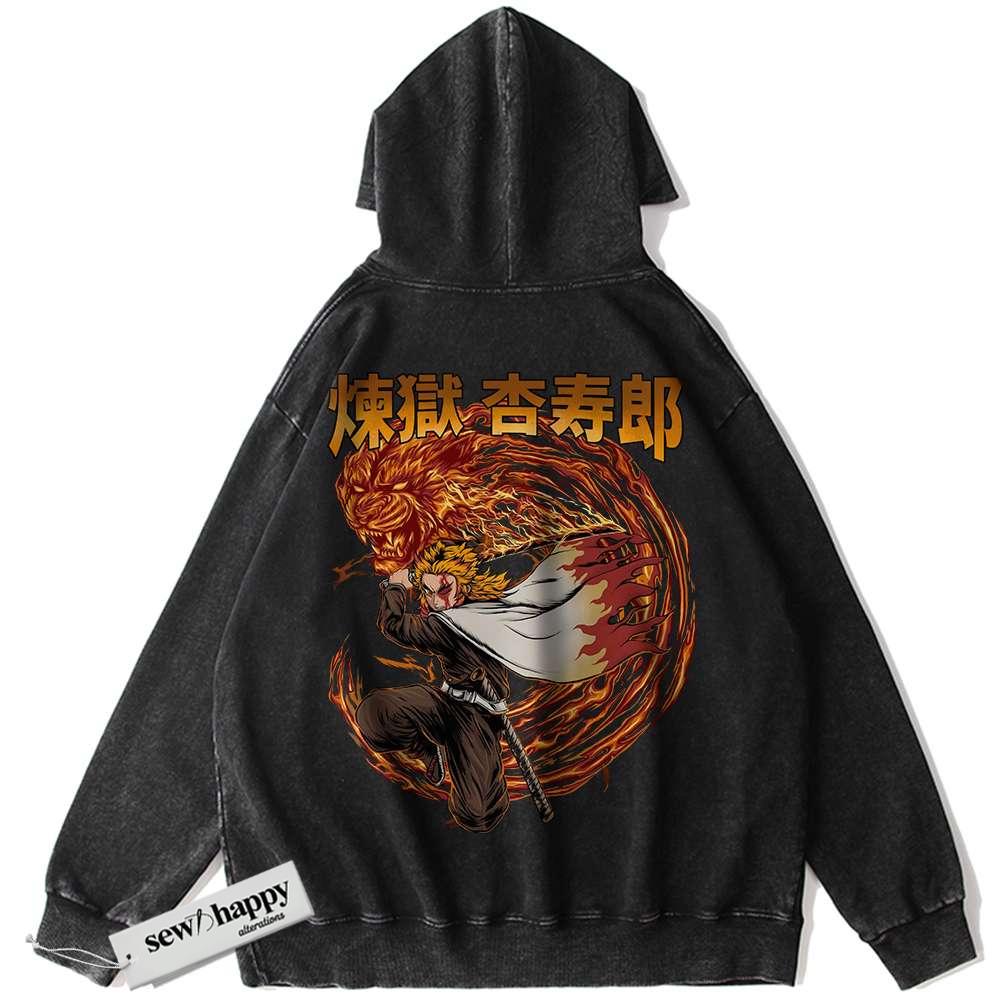 Wash Hoodie Kyojuro Rengoku Hoodie, Demon Slayer Hoodie, Anime Hoodie, Vintage Hoodie