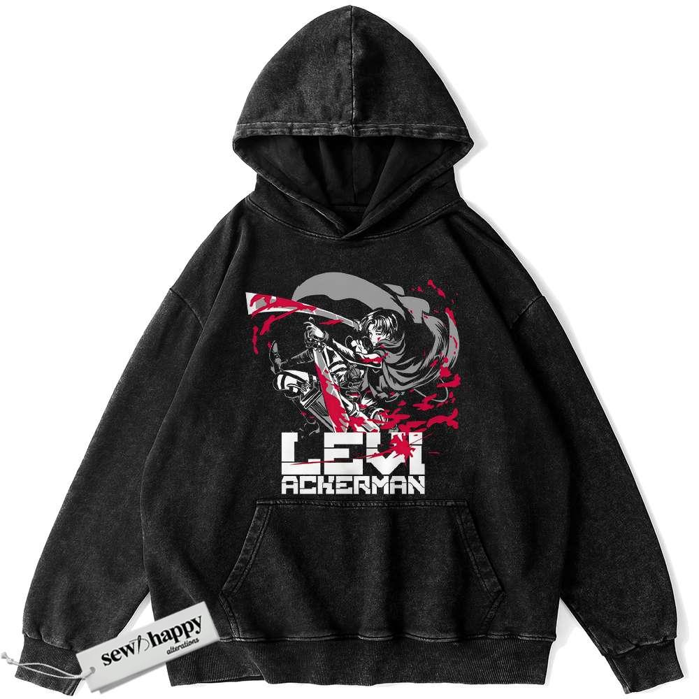 Wash Hoodie Levi Ackerman Hoodie, Attack On Titan Hoodie, AOT Hoodie, Anime Hoodie, Vintage Hoodie