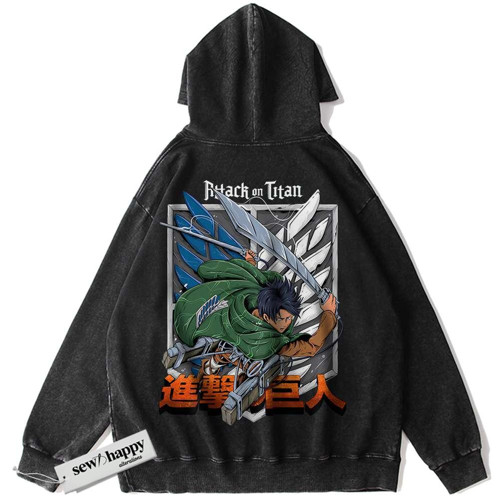 Wash Hoodie Levi Ackerman Hoodie, Attack On Titan Hoodie, AOT Hoodie, Anime Hoodie, Vintage Hoodie