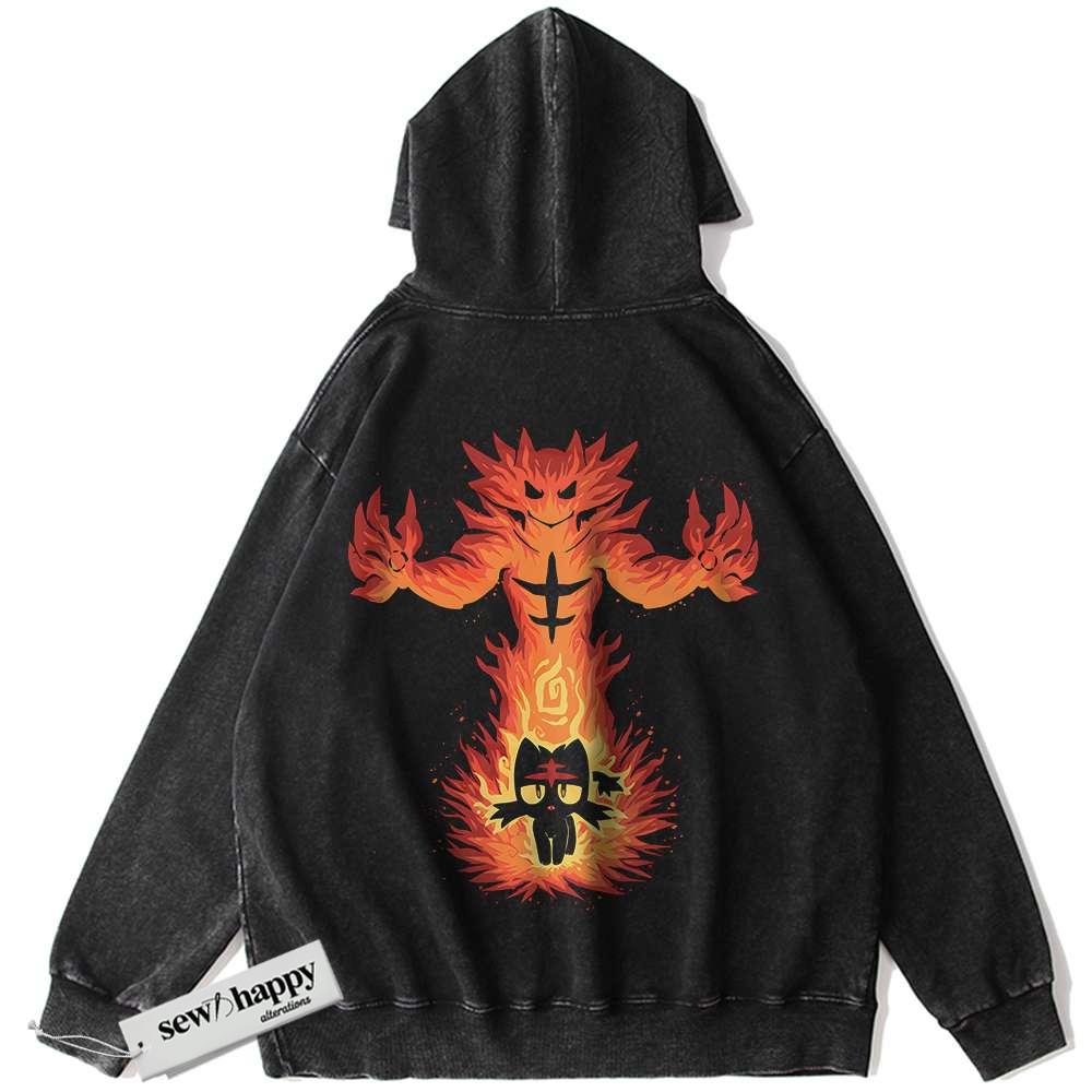 Wash Hoodie Litten Hoodie, Incineroar Hoodie, Pokemon Hoodie, Anime Hoodie, Vintage Hoodie