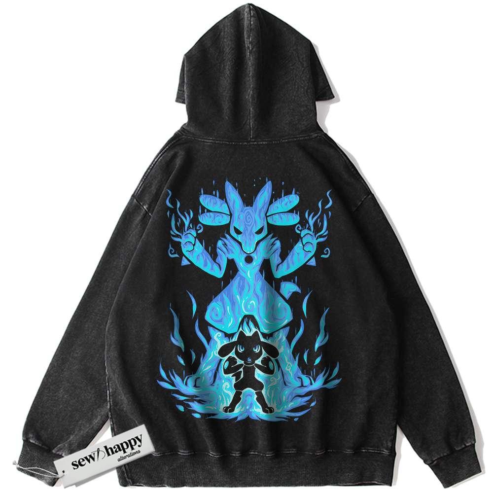 Wash Hoodie Lucario Hoodie, Riolu Hoodie, Pokemon Hoodie, Anime Hoodie, Vintage Hoodie