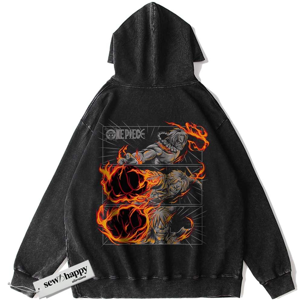 Wash Hoodie Luffy Ace Sabo Hoodie, One Piece Hoodie, Anime Hoodie, Vintage Hoodie