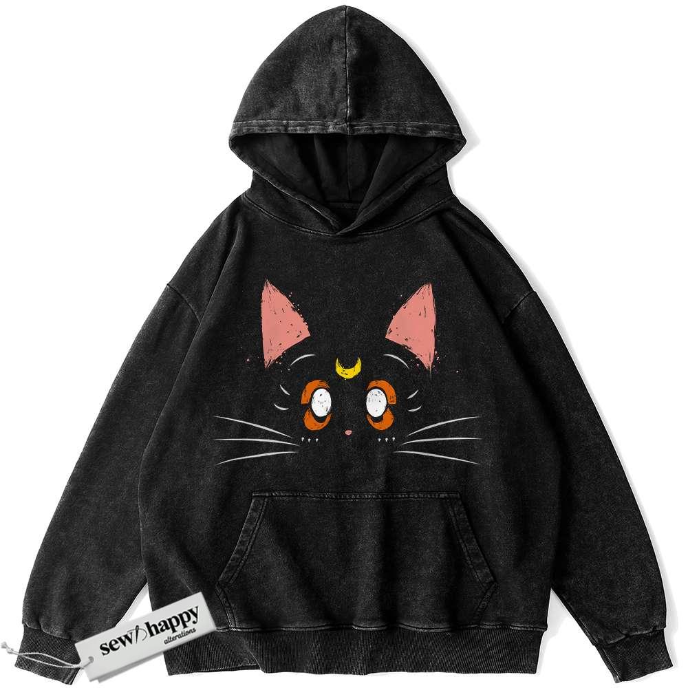 Wash Hoodie Luna Cat Hoodie, Sailor Moon Hoodie, Anime Hoodie, Vintage Hoodie
