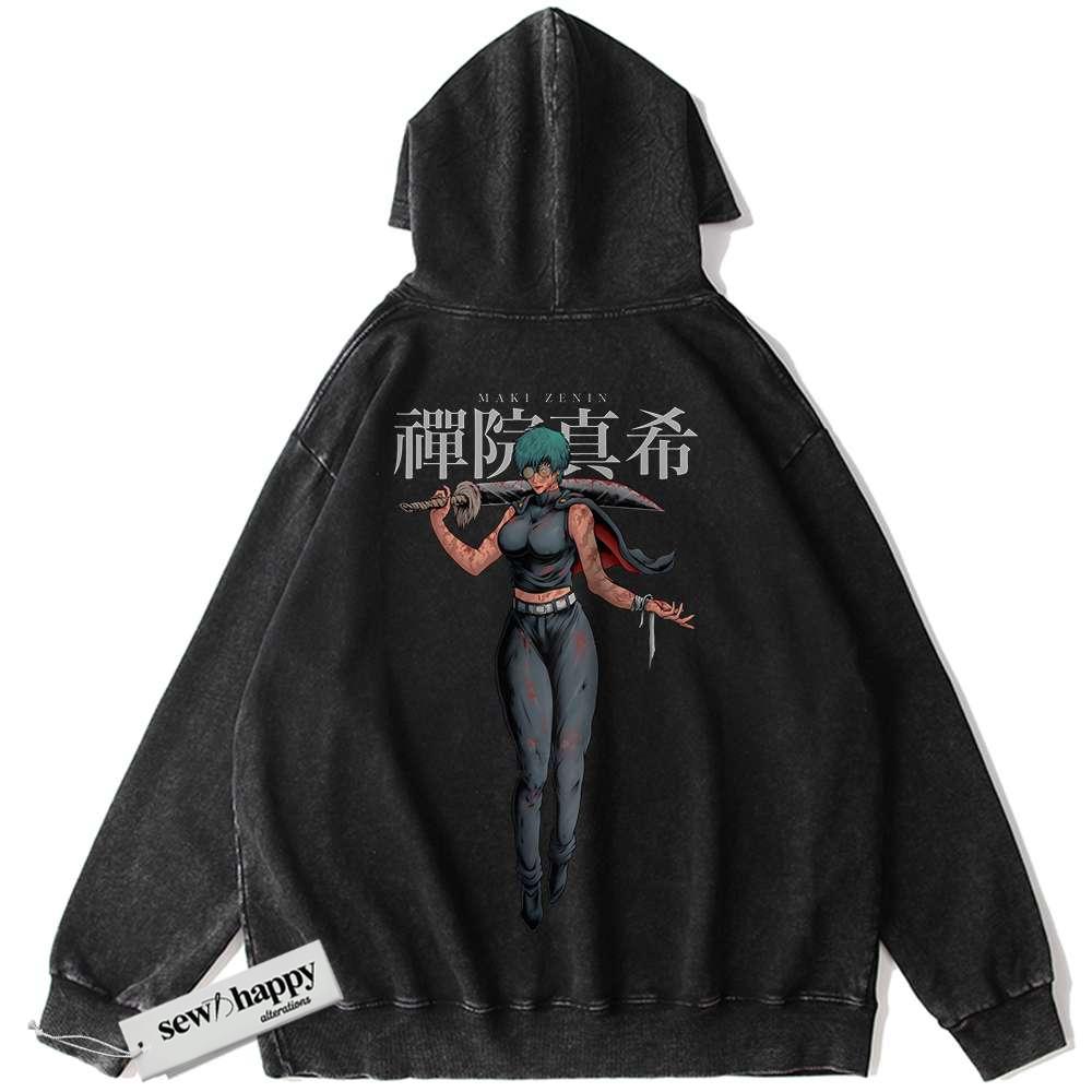 Wash Hoodie Maki Zenin Hoodie, Jujutsu Kaisen Hoodie, Anime Hoodie, Vintage Hoodie