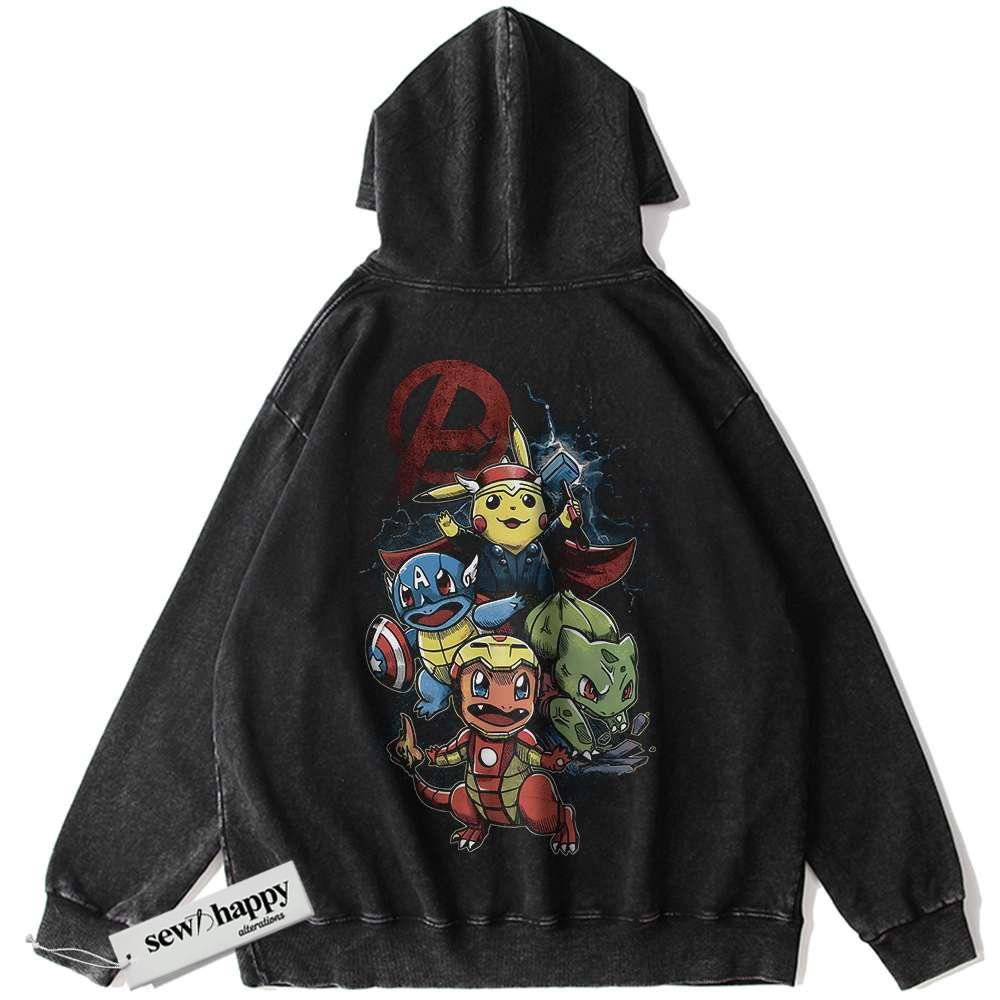 Wash Hoodie Marvel x Pokemon Hoodie, Anime Hoodie, Vintage Hoodie