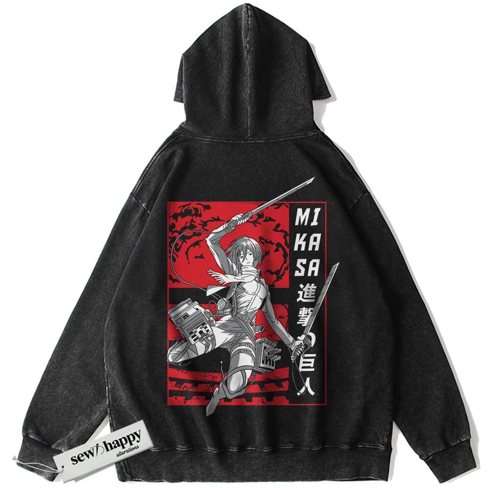 Wash Hoodie Mikasa Ackerman Hoodie, Attack On Titan Hoodie, AOT Hoodie, Anime Hoodie, Vintage Hoodie