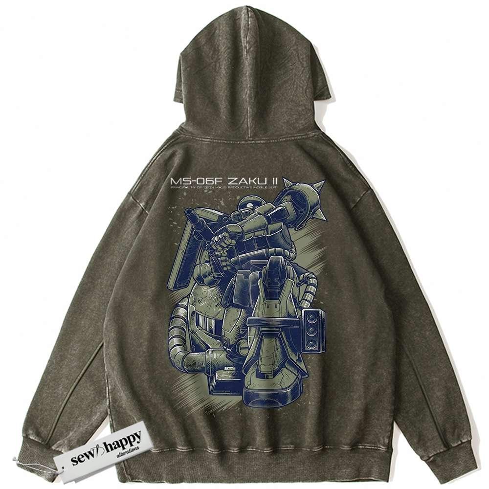 Wash Hoodie MS-06 Zaku II Hoodie, The Gundam Hoodie, Anime Hoodie, Vintage Hoodie