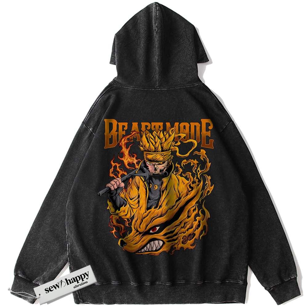Wash Hoodie Naruto Uzumaki Hoodie, Kurama Hoodie, Anime Hoodie, Vintage Hoodie