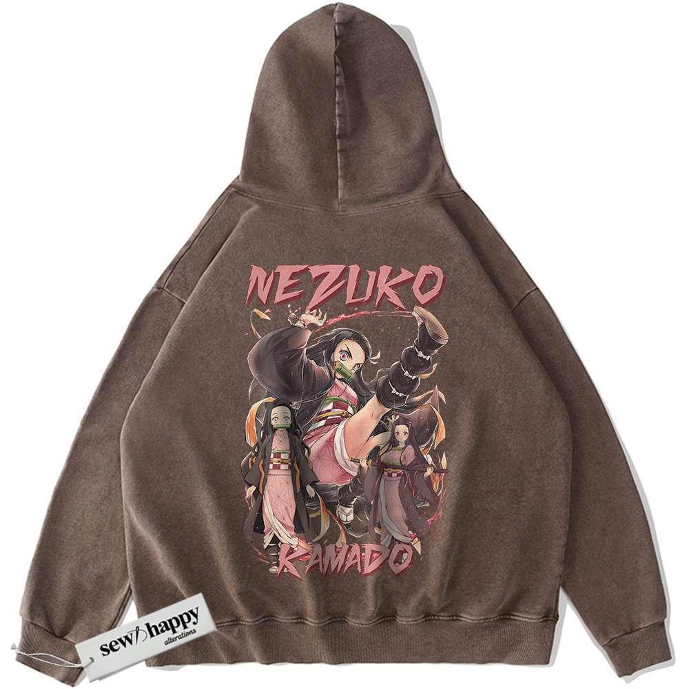 Wash Hoodie Nezuko Kamado Hoodie, Demon Slayer Hoodie, Anime Hoodie, Vintage Hoodie