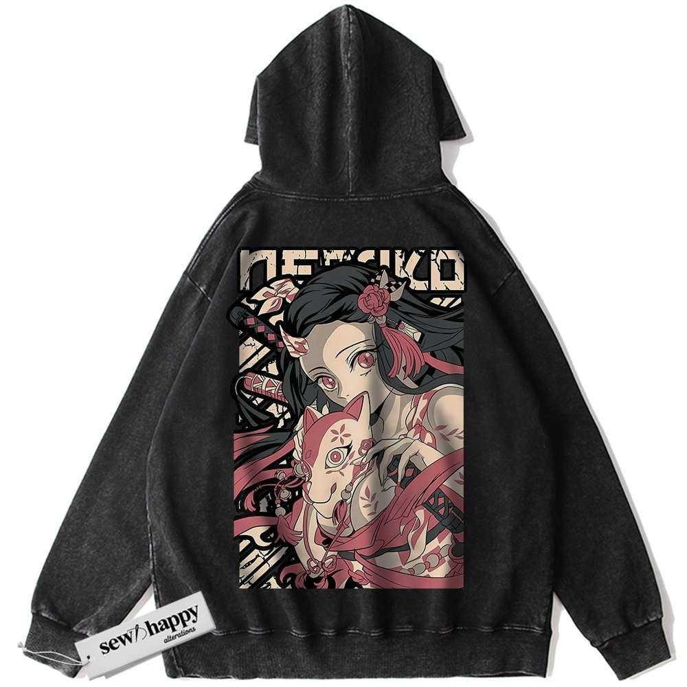 Wash Hoodie Nezuko Kamado Hoodie, Demon Slayer Hoodie, Anime Hoodie, Vintage Hoodie