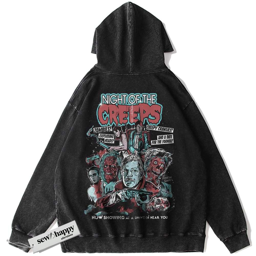 Wash Hoodie Night of the Creeps Hoodie, Halloween Hoodie, Horror Movie Hoodie, Vintage Hoodie