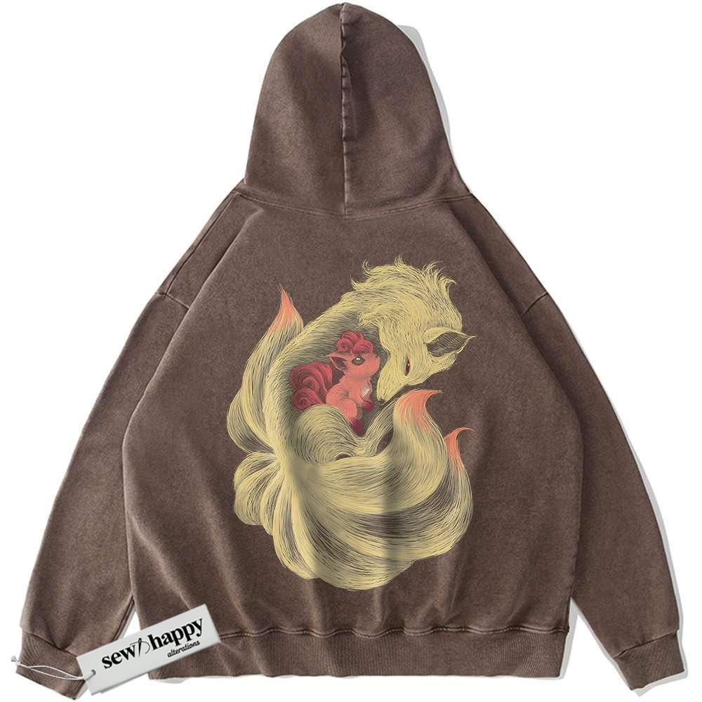 Wash Hoodie Ninetales Hoodie, Vulpix Hoodie, Pokemon Hoodie, Anime Hoodie, Vintage Hoodie